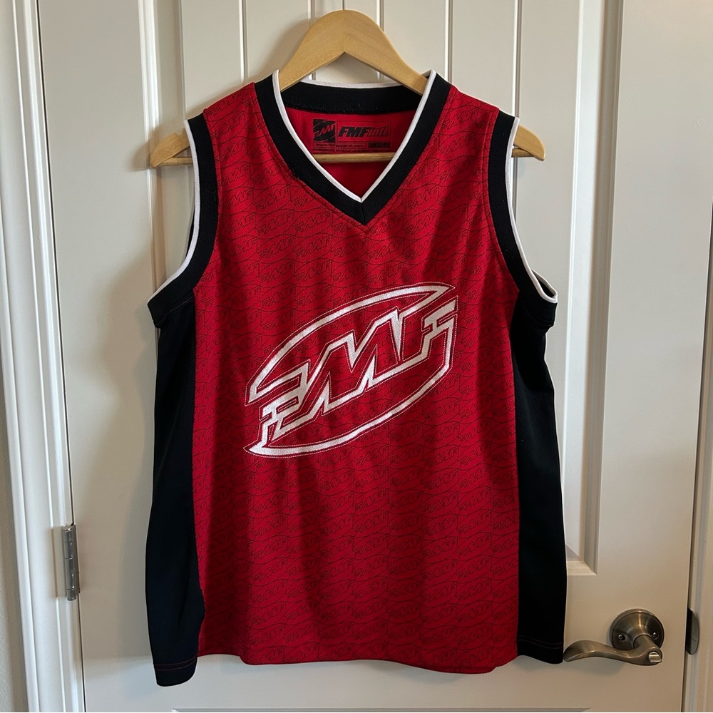 Y2K FMF Racing Tank Big Logo Top Sleeveless Graphic Athletic Casual Red Black M